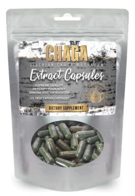 Siberian Chaga Mushroom Extract 120 Capsules All Natural Exp. 5/15/2027