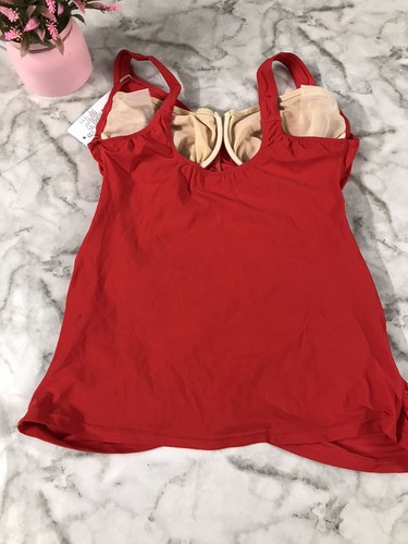 Vintage Profile Womens 34D Swim Tankini Top Red Solid Swimwear Suit Designer $94 - Picture 4 of 7
