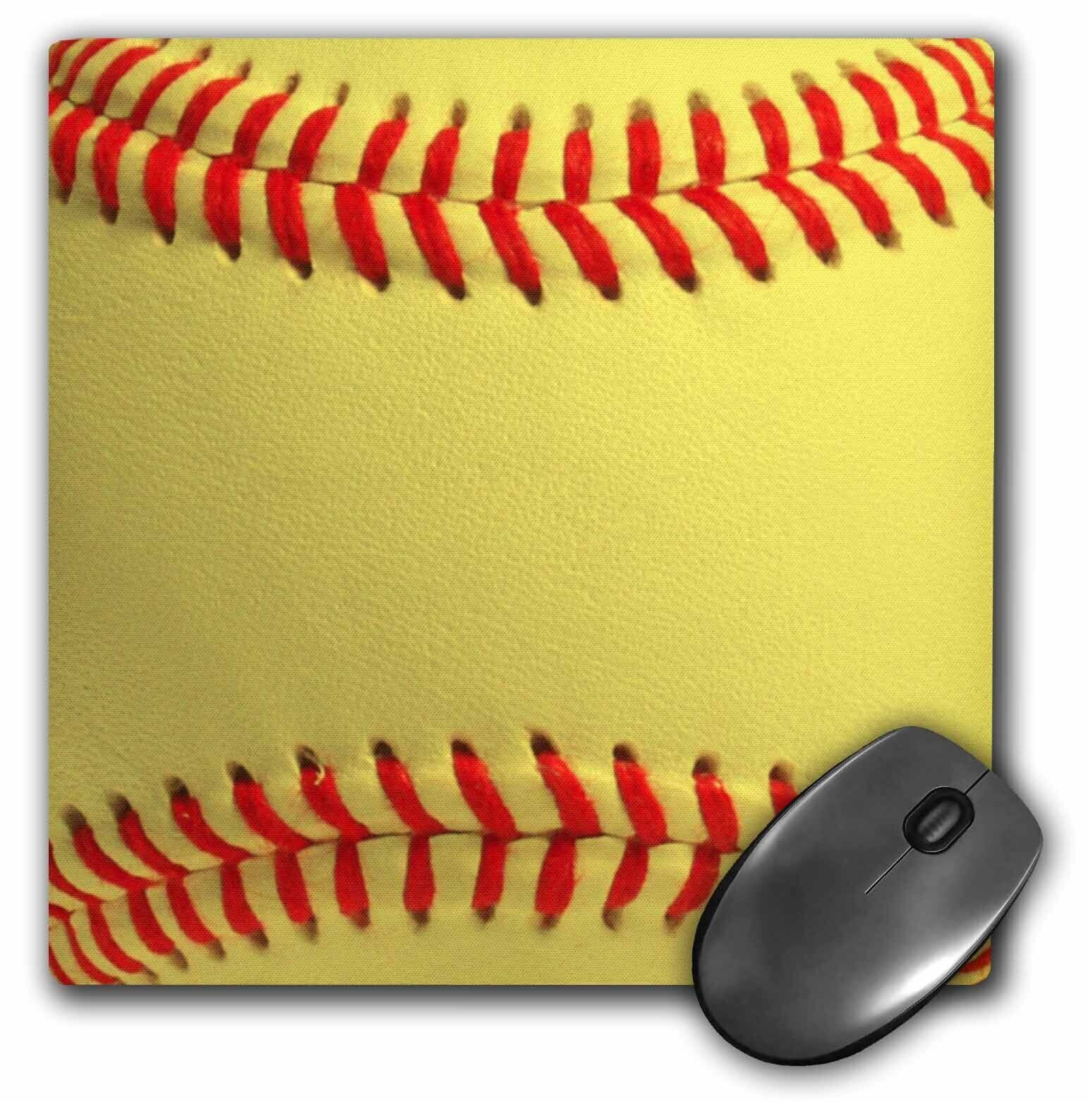 3dRose Softball close-up photography print - yellow and red soft ball for sporty