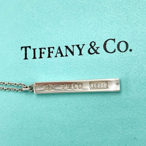 Tiffany & Co. Silver & Rubedo Metal 1837 Bar Pendant Necklace 16" sv925 - Picture 1 of 5