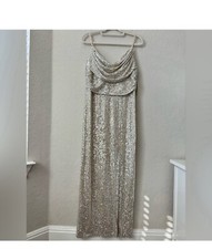 NWT Eliza J Champagne long Formal Sequin Dress size 12
