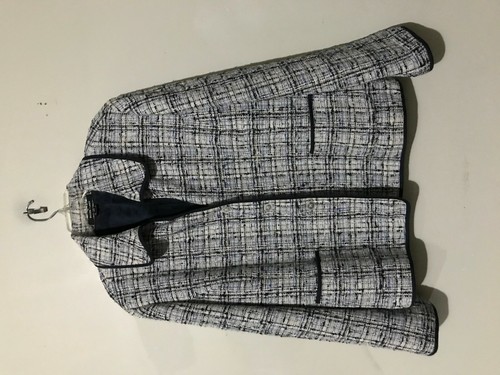 Ellen Tracy Size 22 Plaid Navy Blue Cream Tan Suit Jacket Blazer Women Cotton - Picture 9 of 12