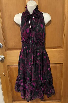 Diane Von Furstenberg Sevilla Sleeveless Silk Tiered Ruffle Tie Neck Dress Sz 4