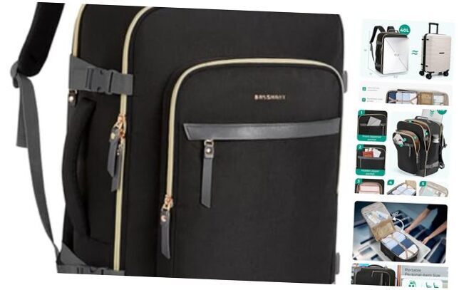 Travel Backpack for Women, Large Personal Item Travel Bag, 40L Airline Black-image