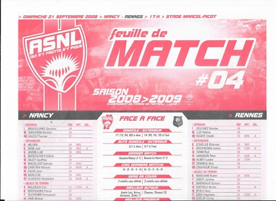 Spielbogen Nr. 04 ASNL - Rennes (2008 - 2009) - Ligue 1