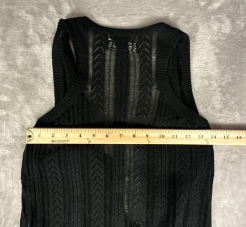 Volcom Cardigan Sweater Vest Womens Extra Small Black Open Knit Crochet - Picture 7 of 14