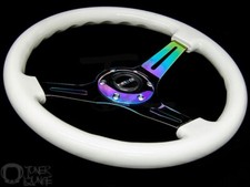 Nrg Steering Wheel 350mm Glow Dark White Wood Grain Neo Chrome Spoke St-015mc-gl