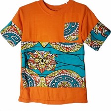 Orange Unisex Kids Shirt with Turquoise Ankara Print Detail