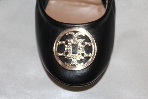 CALL IT SPRING Black Leatherette Medallion Elasticized Ballet Flat Sz 7.5 - Picture 4 of 7