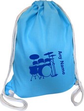 Drum Kit Personalised AQUA BLUE COTTON Kids Childs School Sports Gym PE Bag