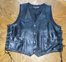Vintage Kookie Genuine Leather Button Up Black Motorcycle Vest XL