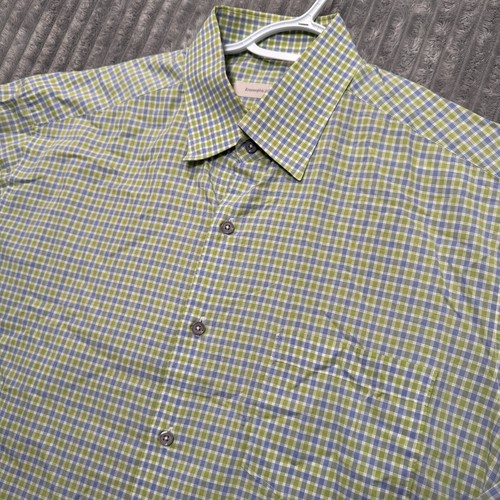 ERMENEGILDO ZEGNA Shirt Mens XL Green Blue Plaid Cotton Button Up Casual Preppy - Picture 3 of 11