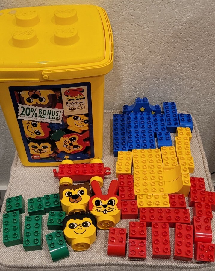 Vintage Lego Duplo Bucket And 58 Piece Set Preschool Duplo Building Set 1987