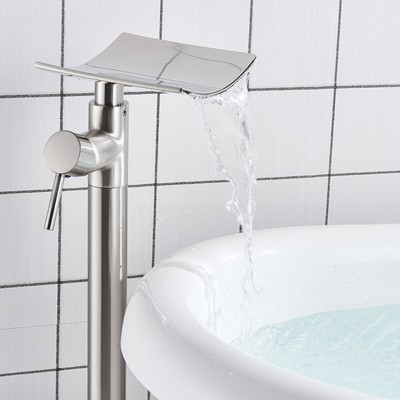 Waterfall Brushed Nickel Single Handle Freestanding Bathtub Faucet