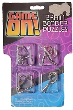 Metal Brain Bender 4-Piece Puzzle Set Boggling Fun Puzzles  (T93)