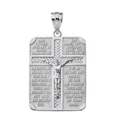 Sterling Silver The Lord's Our Father Crucifix Rectangle Cross