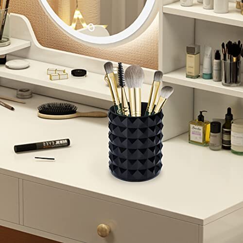 Acrylic Makeup Brush Holder Organizer Pencil Pen Holder, Crystal Black - Picture 2 of 7