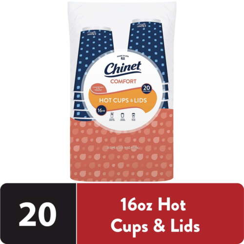 (4 pack) Chinet Comfort® Disposable Paper Hot Cups with Lids, 16 oz, 20 Count