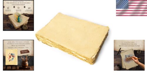 Thick 150 GSM Vintage Watercolor Paper, 75 Recycled Cotton Sheets for Artists - Picture 2 of 9