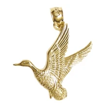 New 14k Yellow Gold Duck Mallard Bird Pendant