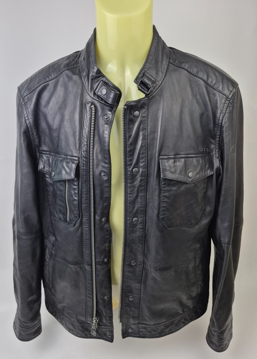 Veste De Course En Cuir De Mouton John Varvatos, Taille M, Indigo, Modèle L1167U3B-A761B