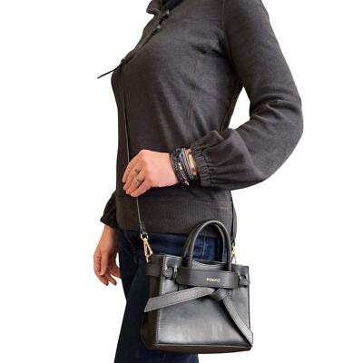Pinko Black Leather Bow Tie Convertible Mini Backpack Crossbody