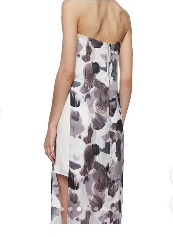 Helmut Lang strapless dress gray print silk Over white Dress under size 0 |  eBay