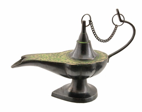 Lamp Aladdin Burns Incense Brass 19 CM Green Wireless Engineering Tale Fée #4648 - Picture 2 of 3