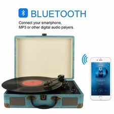 3-Speed Bluetooth Briefcase Suitcase Turntable Portable Record Player Headphone