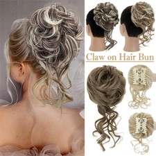 Natural Clip on Messy Bun Hair Piece Claw Clip in Updo Wedding Hair Extension US