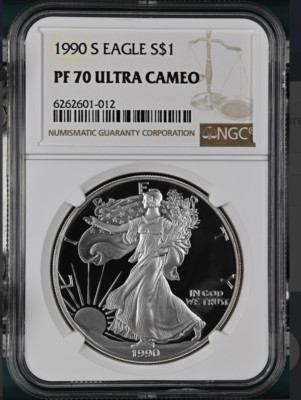 1990-S American Silver Eagle 1 Oz PF70 UCAM NGC Brown Label | eBay