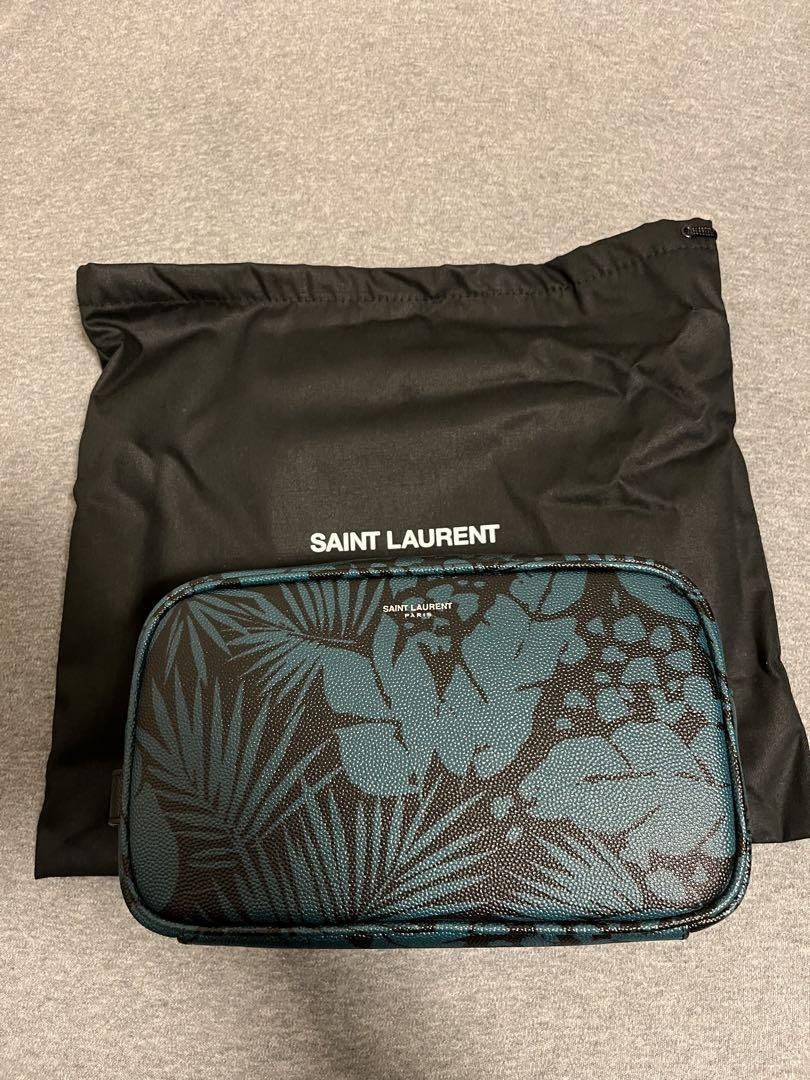 Autentica pochette borsa Saint Laurent in vera pelle con stampa foglia botanica