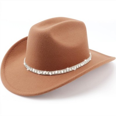 Western Cowboy Hats for Women Classic Felt Wide Brim Fedora Hat with Belt Buc...