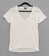 Rails Cara Pineapple Top Small White Short Sleeve Linen Blend T-Shirt