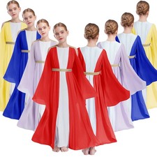 Niños Niñas Antigua Griega Roma Bata Dorado Bordado Tul Vestido Fiesta Halloween