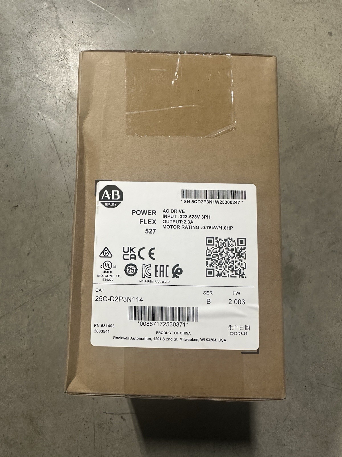 Allen-Bradley 25C-D2P3N114 Power Flex 527 AC Drive Factory Sealed, Free Shipping