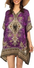 Women's Short Kaftan Hippy Boho Maxi Dress Caftan Top Tunic Dress Gown Purple