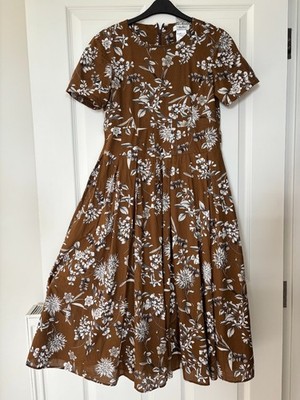 S' MAX MARA BROWN VINTAGE PRINT COTTON DRESS £550