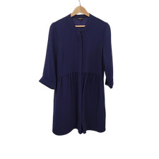 Quince Fluid Crepe Shirt Dress Navy Basic Sleeved S