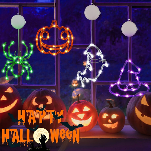 4 Pack Halloween Decorations, Orange Pumpkin, White Ghost, Purple Witch Hat, Gre - Picture 10 of 13