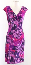 Lauren Ralph Lauren Watercolor Floral Ruched Wiggle Sheath Dress Size 6 Purple