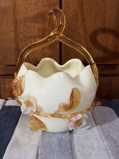 Vintage Stevens & Williams Bohemian Hand Blown UV Glass Hand basket