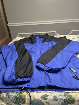 Vtg Helly Hansen Blue Black Color Block Hooded Windbreaker Jacket Sz L Hong Kong