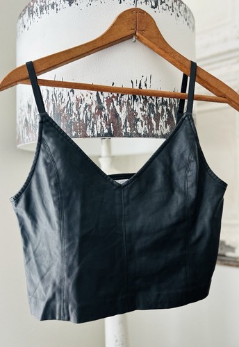 Zara Schwarz Kunstleder Crop Bustier Tank Spaghettiträger Top Small
