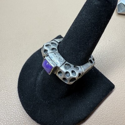 DLM Dian Malouf Purple Stone Square Circles Sterling .925 Ring Size 8