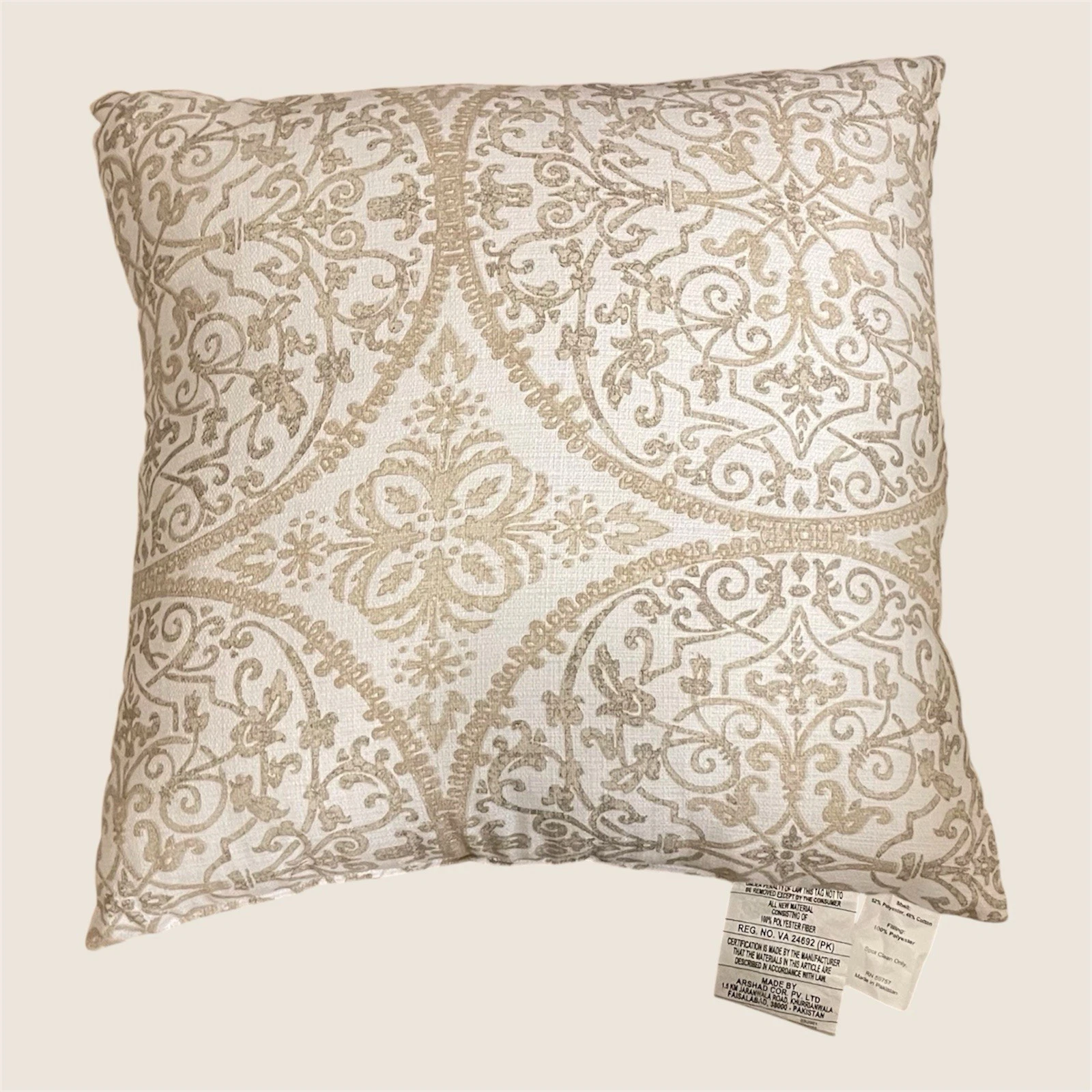 Decorative Pillow Beige Paisley Floral Coastal Bohemian Summer Cottagecore
