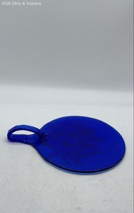 Pressed Glass Cobalt Blue Iris Floral Embossed Handled Serving Tray Vintage