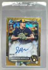 Jacob Morrison 2025 Bowman Chrome Draft Gold Wave Refractor Auto 1st RC 5/50