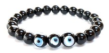 Black Tourmaline  Evil Eye Stretch Bracelet   Birthstone for October, Sun
