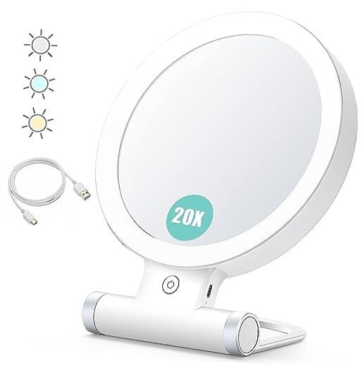 20X Magnifying Mirror with Light 1X Dual Side Tabletop Makeup Vanity Mirror